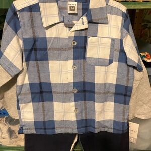Carter's Navy and White Plaid Shirt and Pants Set NWT 24 mos